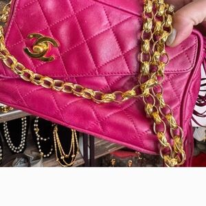 Chanel Fuchsia Quilted Crossbody Bag with Gold Chain With COA